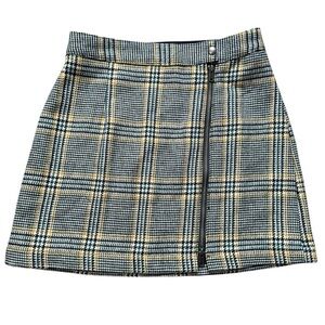 Abercrombie & Fitch Wool‎ Blend Black White Green & Yellow Plaid Mini Skirt